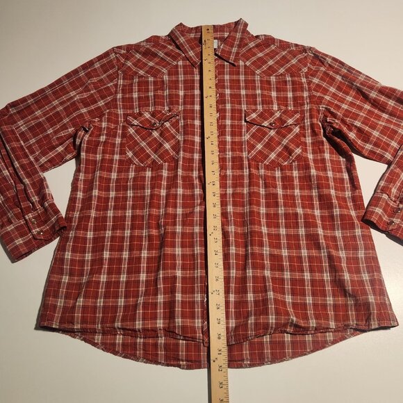 Old Navy Pearl Snap Shirt Western Red Black Plaid Rodeo Cowboy Mens XXL‎ 2XL EUC - Picture 13 of 13